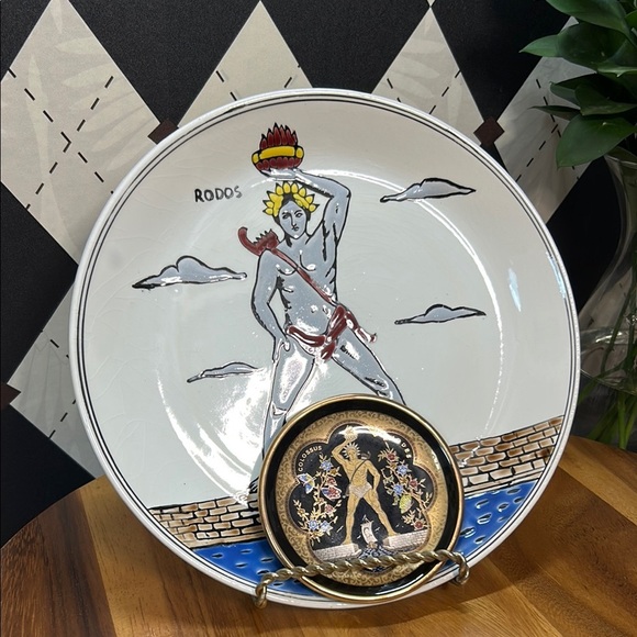 Greek Handmade Decorative Plates – Dakas Rhodes & Manousakis Colossus Set of 2 - Picture 4 of 15